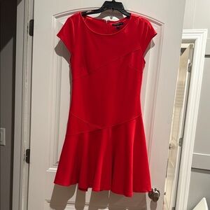 Sharagano Red Fit and Flare Mini Dress Crew Neck
